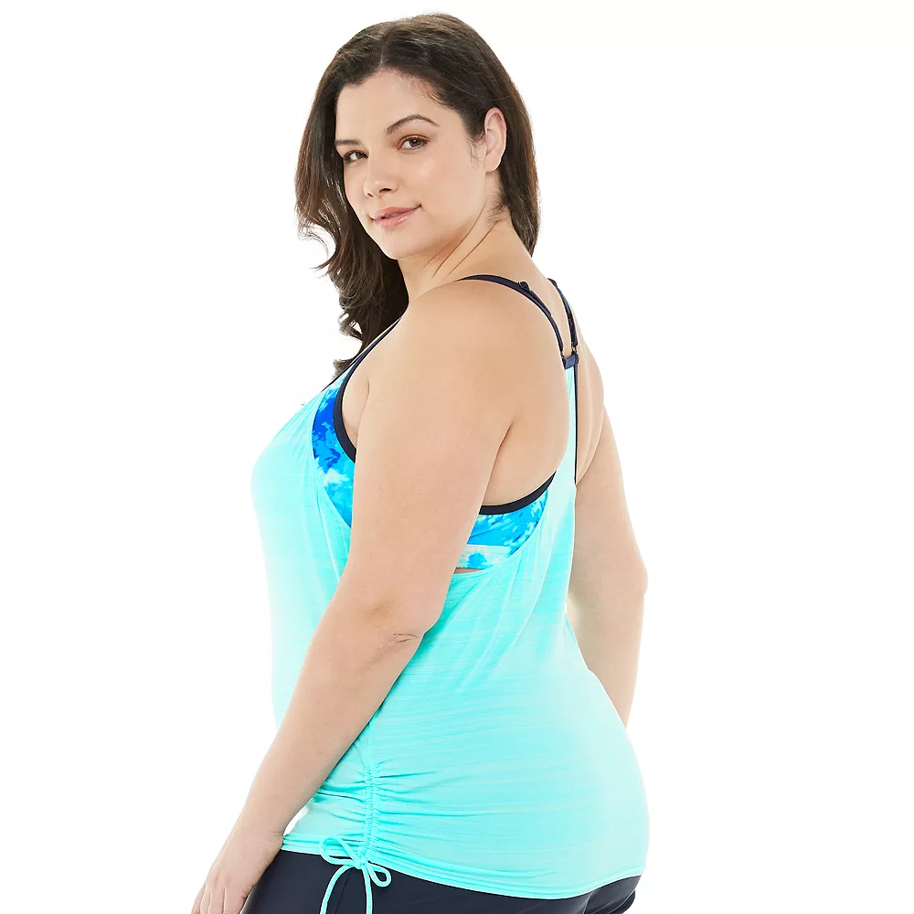 Plus Size ZeroXposur Ruched Tankini Top - Image 4