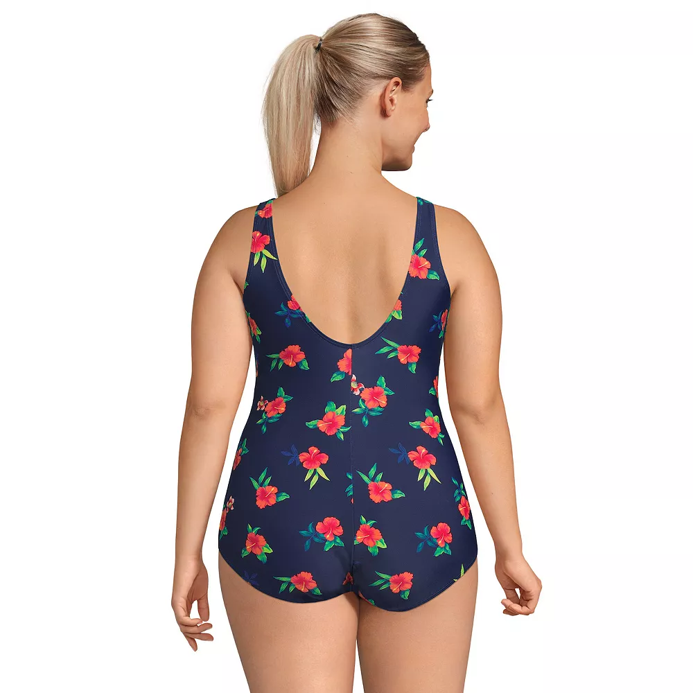 Plus Size Lands' End Tugless Chlorine Resistant Sporty Soft Cup One-Piece Swimsuit - Image 2