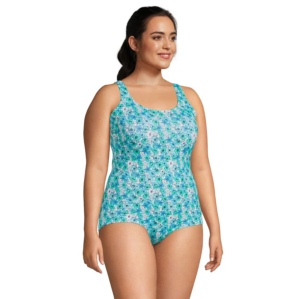 Plus Size Lands' End Tugless Chlorine Resistant Sporty Soft Cup One-Piece Swimsuit - Image 3
