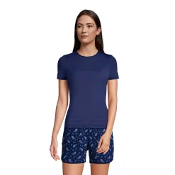 Women's Lands' End Short Sleeve Bust-Minimizer Swim Top