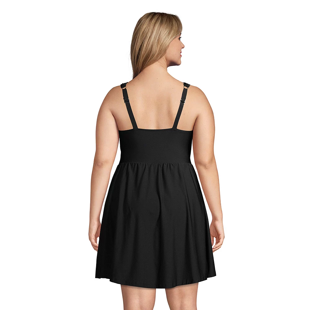 Plus Size Lands' End Print Tummy Control Surplice One-Piece Swim Dress - Image 2