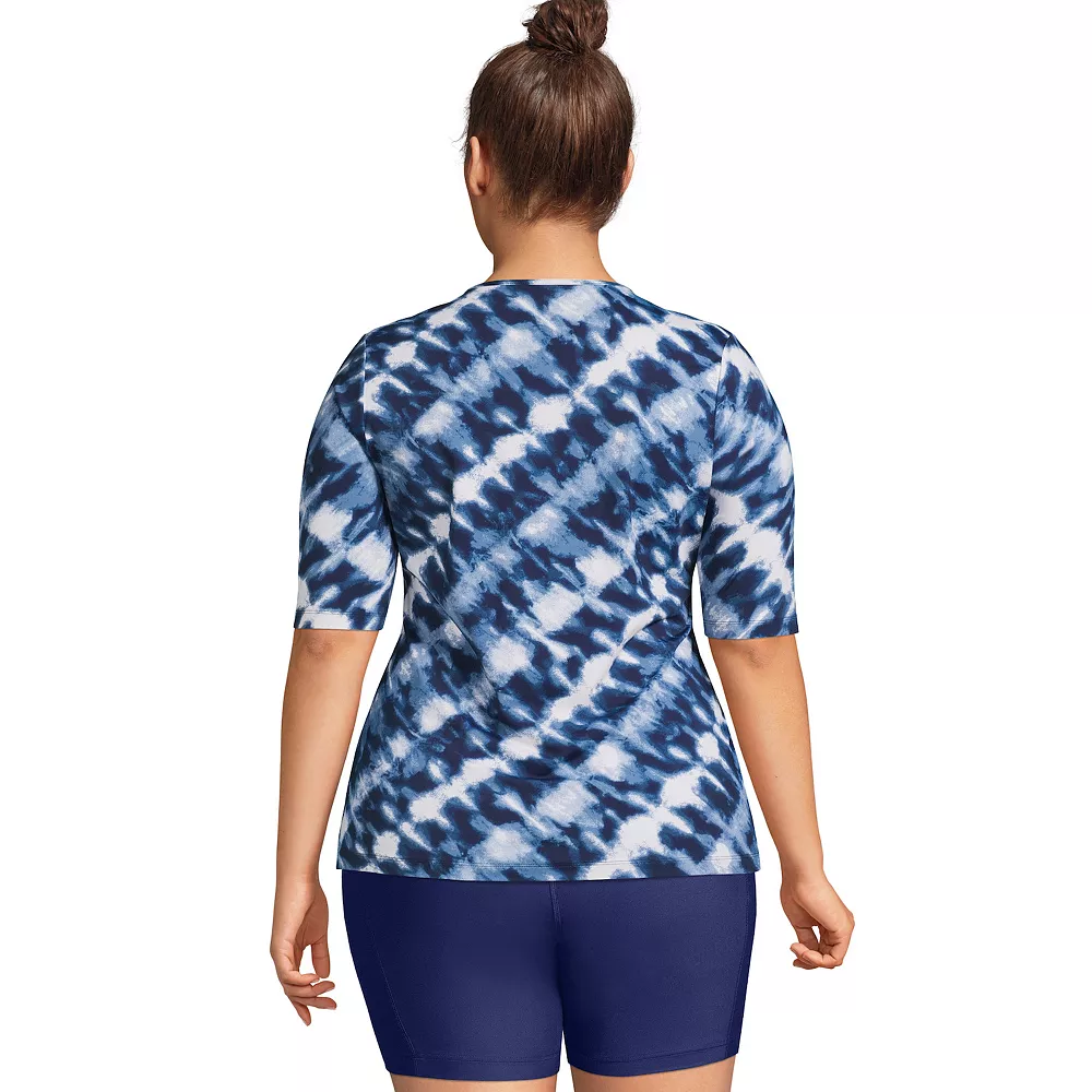 Plus Size Lands' End UPF 50 Elbow-Sleeve Rash Guard Swim Tee - Image 2