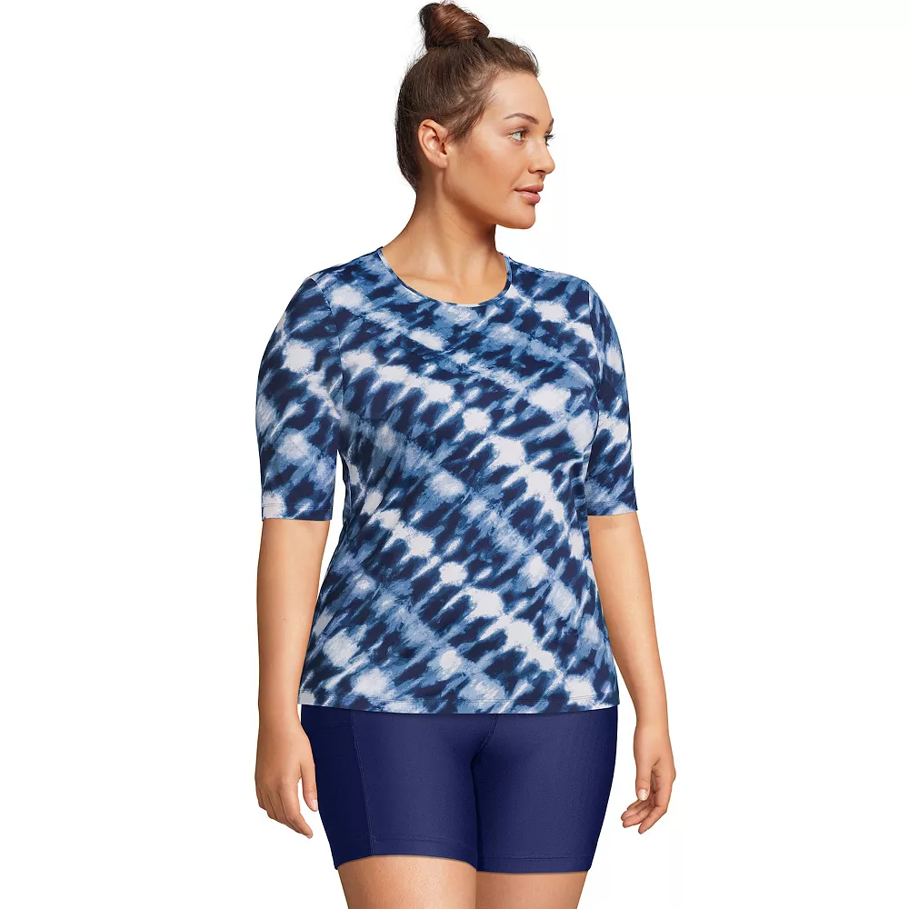 Plus Size Lands' End UPF 50 Elbow-Sleeve Rash Guard Swim Tee - Image 3