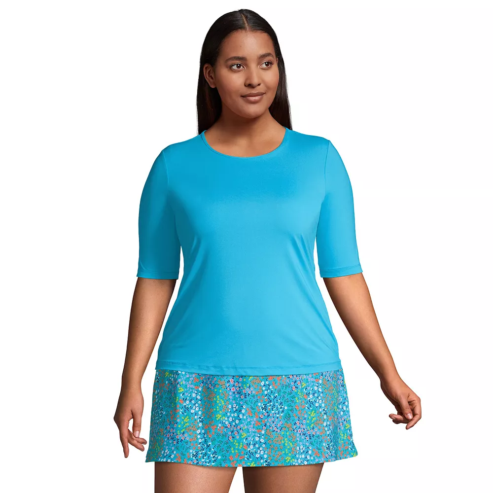 Plus Size Lands' End UPF 50 Elbow-Sleeve Rash Guard Swim Tee