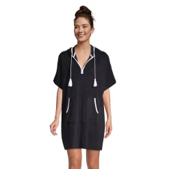 Petite Lands' End Hooded Terry V-Neck Swim Cover-up Dress