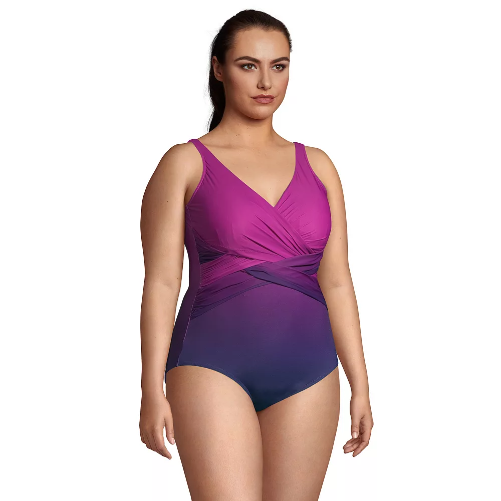 Plus Size Lands' End SlenderSuit DD-Cup Tummy Control Surplice One-Piece Swimsuit - Image 3