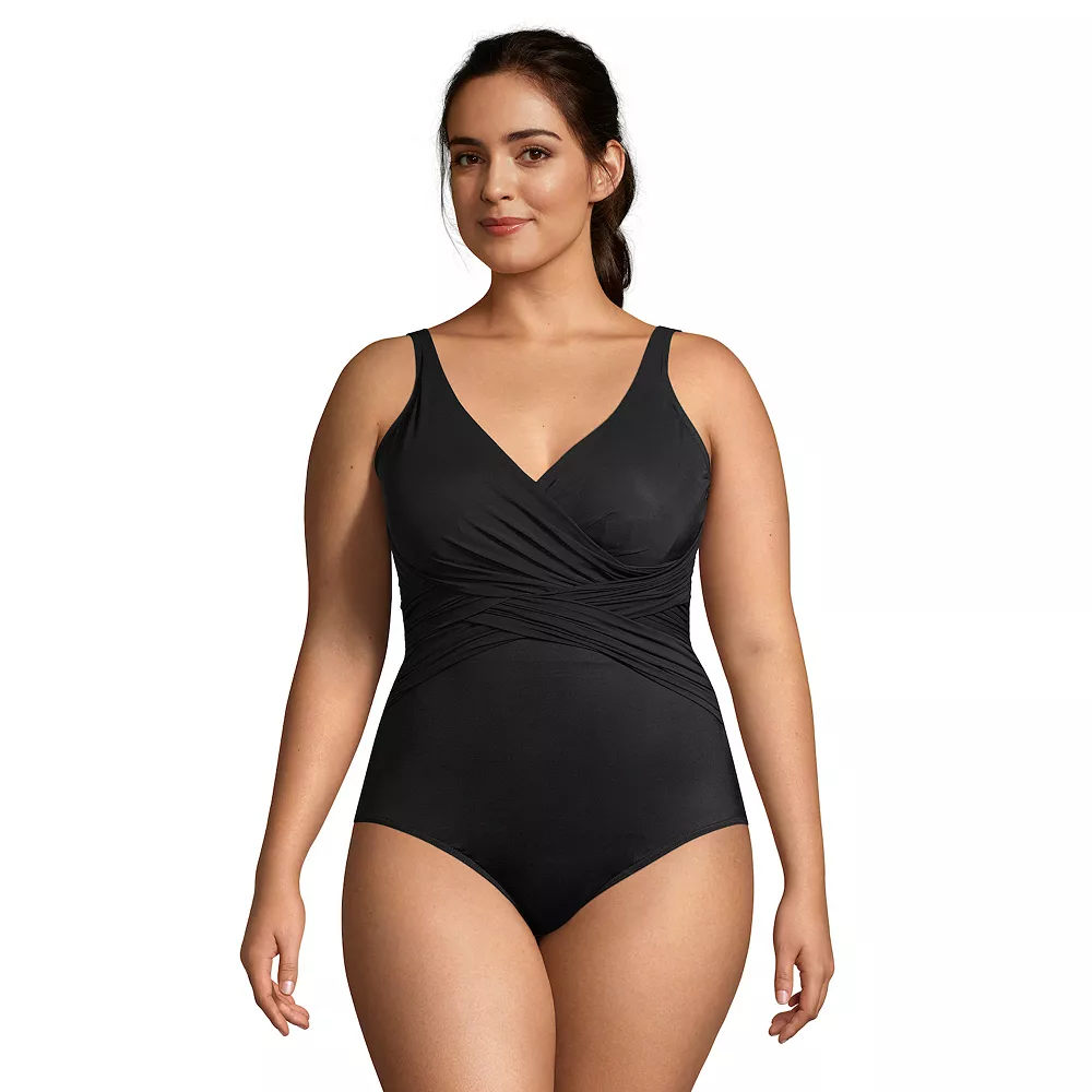 Plus Size Lands' End SlenderSuit DD-Cup Tummy Control Surplice One-Piece Swimsuit
