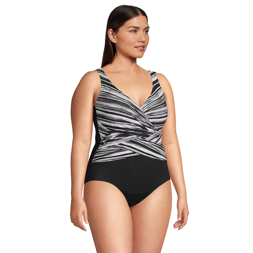 Plus Size Lands' End SlenderSuit Tummy Control Surplice One-Piece Swimsuit - Image 3