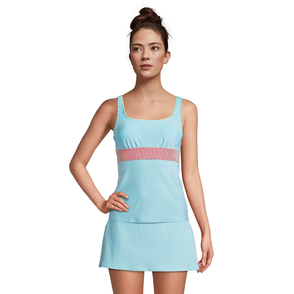 Women's Lands' End Seersucker UPF 50 Bust Minimizer Squareneck Tankini Top