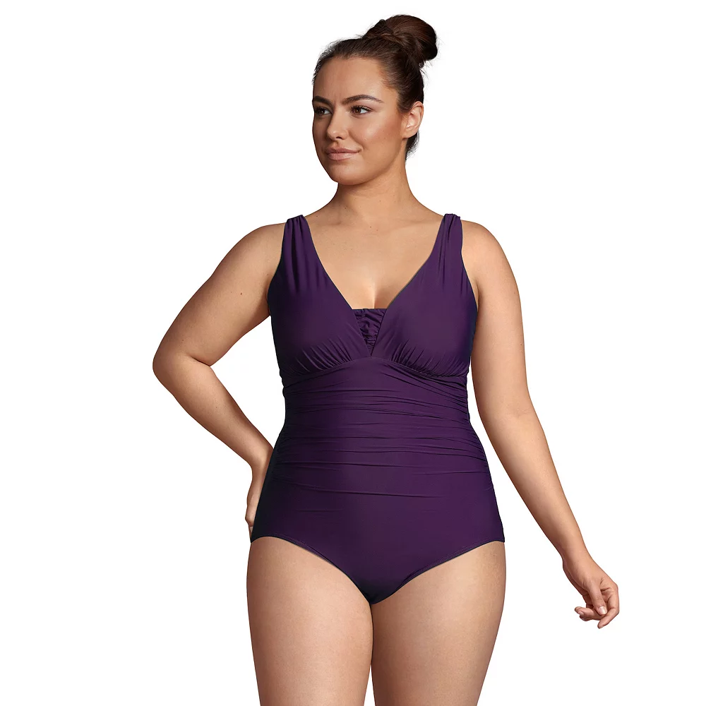 Plus Size Lands' End Grecian Slendersuit Tummy Control DD-Cup Chlorine Resistant One-Piece Swimsuit