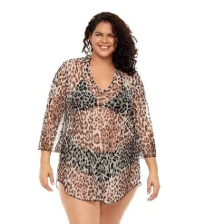 Plus Size Jordan Taylor Animal Print Bell-Sleeve Swim Cover-Up Tunic