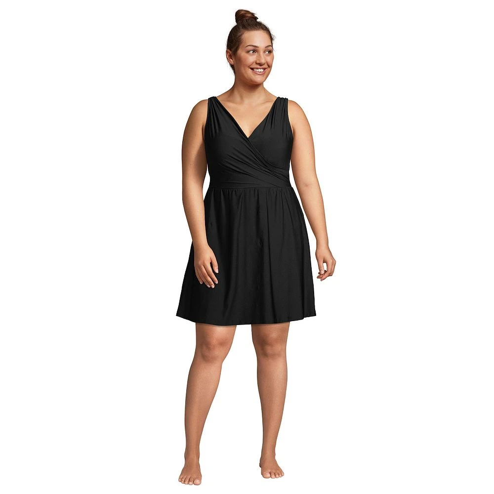 Plus Size Lands' End G-Cup UPF 50 Tummy Control Surplice One-Piece Swimdress