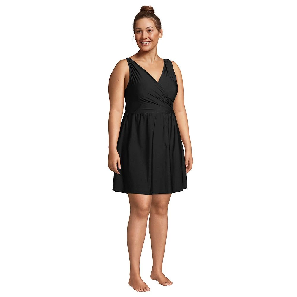 Plus Size Lands' End G-Cup UPF 50 Tummy Control Surplice One-Piece Swimdress - Image 3