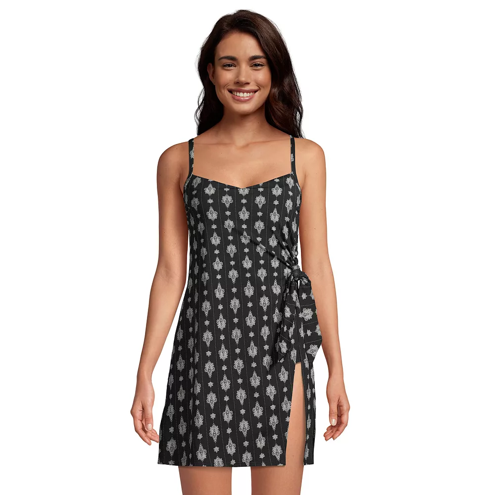 Women's Lands' End Print UPF 50 Sweetheart One-Piece Swim Dress
