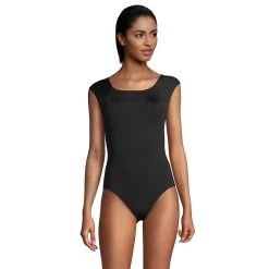 Women's Lands' End UPF 50 Tummy Control Cap Sleeve One-Piece Swimsuit