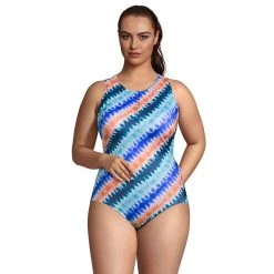 Plus Size Lands' End UPF 50 High-Neck Snap Front One-Piece Swimsuit