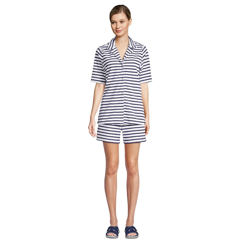 Women's Lands' End Terrycloth Shirt & Shorts Swim Cover-up Set