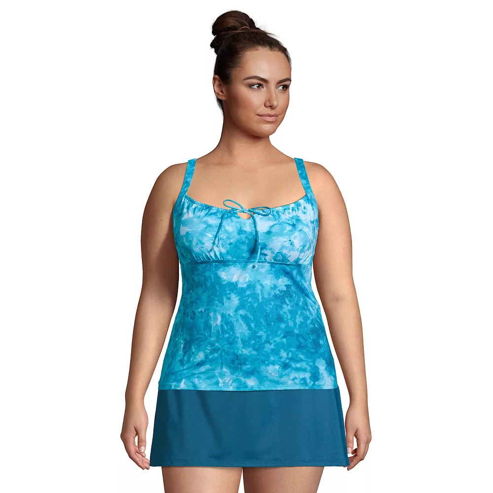 Plus Size Lands' End UPF 50 Tie-Front Underwire Bust Enhancer Tankini Top