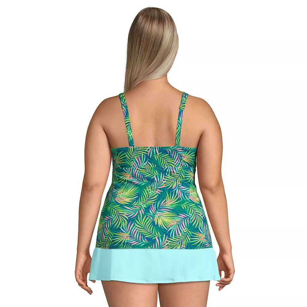 Plus Size Lands' End Print UPF 50 Tummy Control Grecian Tankini Top - Image 2