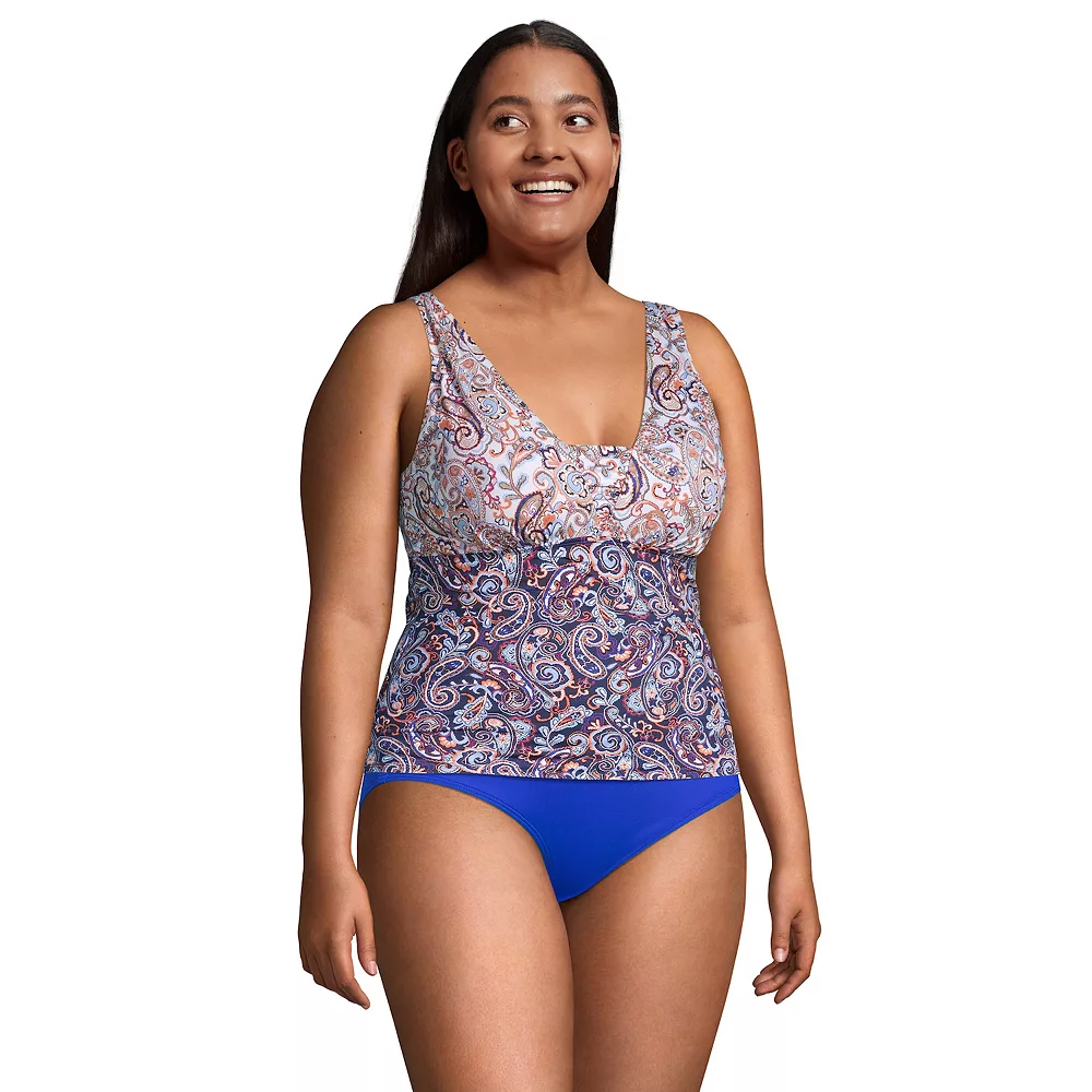 Plus Size Lands' End Print UPF 50 Tummy Control Grecian Tankini Top - Image 3