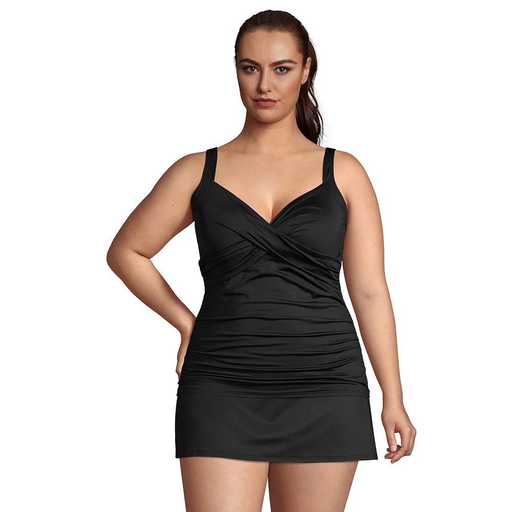 Plus Size Lands' End G-Cup UPF 50 Wrap Tummy Slimmer Tankini Top