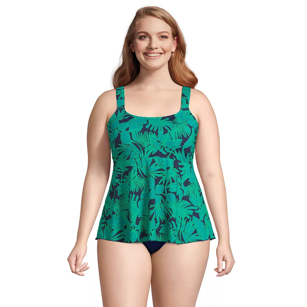 Plus Size Lands' End Flutter Empire Waist Comfort Strap Tankini Top