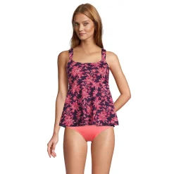 Women's Lands' End D-Cup Flutter Empire Waistband Comfort Strap Tankini Top