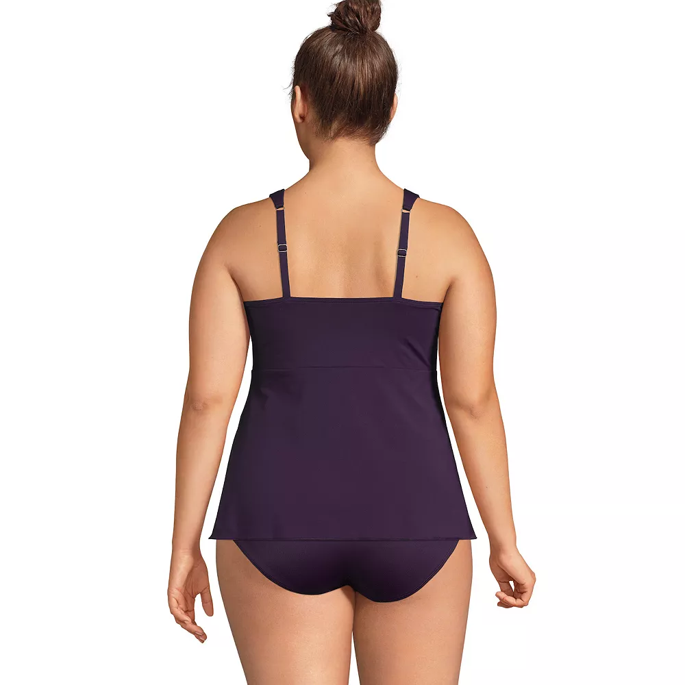Plus Size Lands' End Flutter Empire Waistband Comfort Strap Tankini Top - Image 2