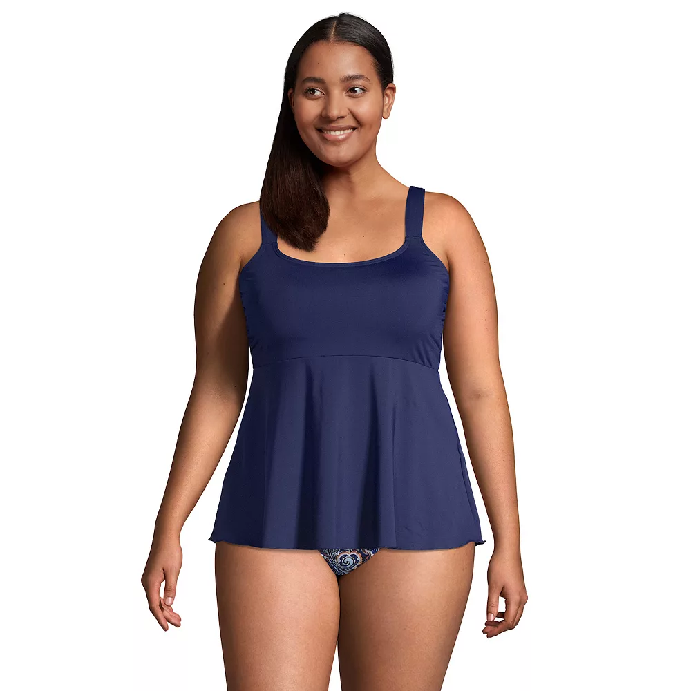 Plus Size Lands' End Flutter Empire Waistband Comfort Strap Tankini Top