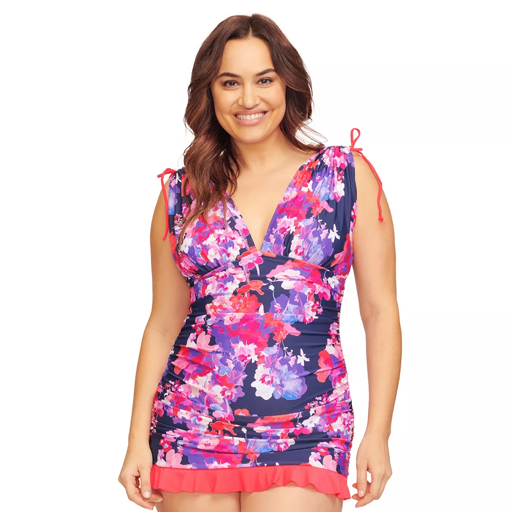 Plus Size Mazu Swim Grecian Skater Tummy Control One-Piece Swimdress