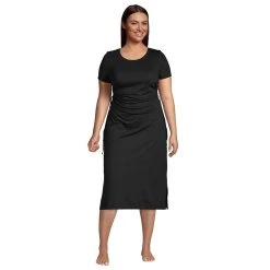 Plus Size Lands' End Ruched-Side Swim Cover-Up Dress
