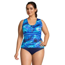 Plus Size Lands' End UPF 50 Zip-Front Tankini