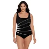 Women's Great Lengths D-Cup Long Torso Piped One-Piece Swimsuit