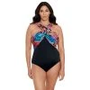 Women's Great Lengths Long Torso D-Cup Print Halter One-Piece Swimsuit