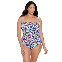 Women's Great Lengths D-Cup Long Torso Floral Bandeau One-Piece Swimsuit