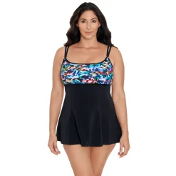 Women's Great Lengths Beach Craze D-Cup Long Torso Empire One-Piece Swimdress