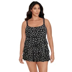 Women's Great Lengths Dots Long Torso D-Cup Tiered One-Piece Swimdress