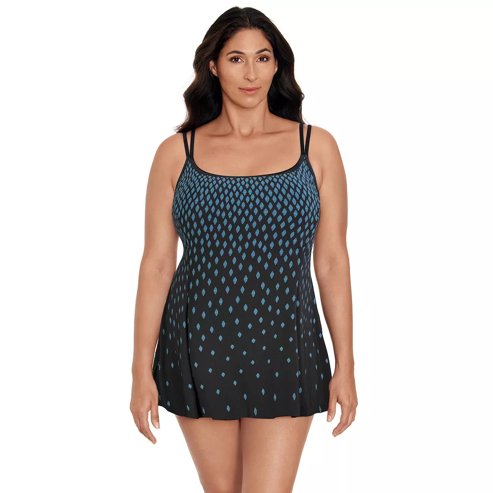 Women's Great Lengths Shimmer Falls D-Cup Long Torso One-Piece Swim Dress