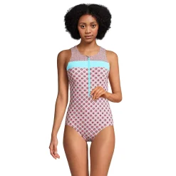 Women's Lands' End Chlorine Resistant Zip-Front Crossback One-Piece Swimsuit