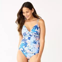 Women's Nine West Print Front-Wrap Tankini Top