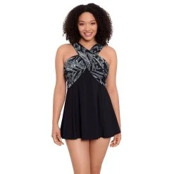 Women's Great Lengths Leaf Print Crossover Swim Dress