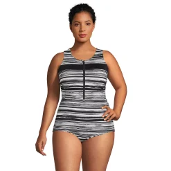 Plus Size Lands' End UPF 50 Zip-Front Bust Minimizer One-Piece Swimsuit