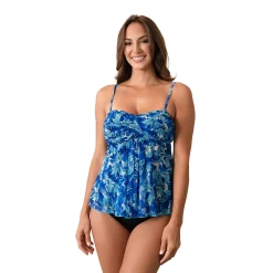 Women's A Shore Fit Bird Print Mesh Flared Bandeau Swim Top