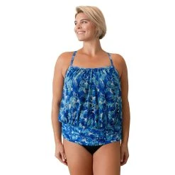Plus Size A Shore Fit Bird Print Mesh Blouson Swim Top