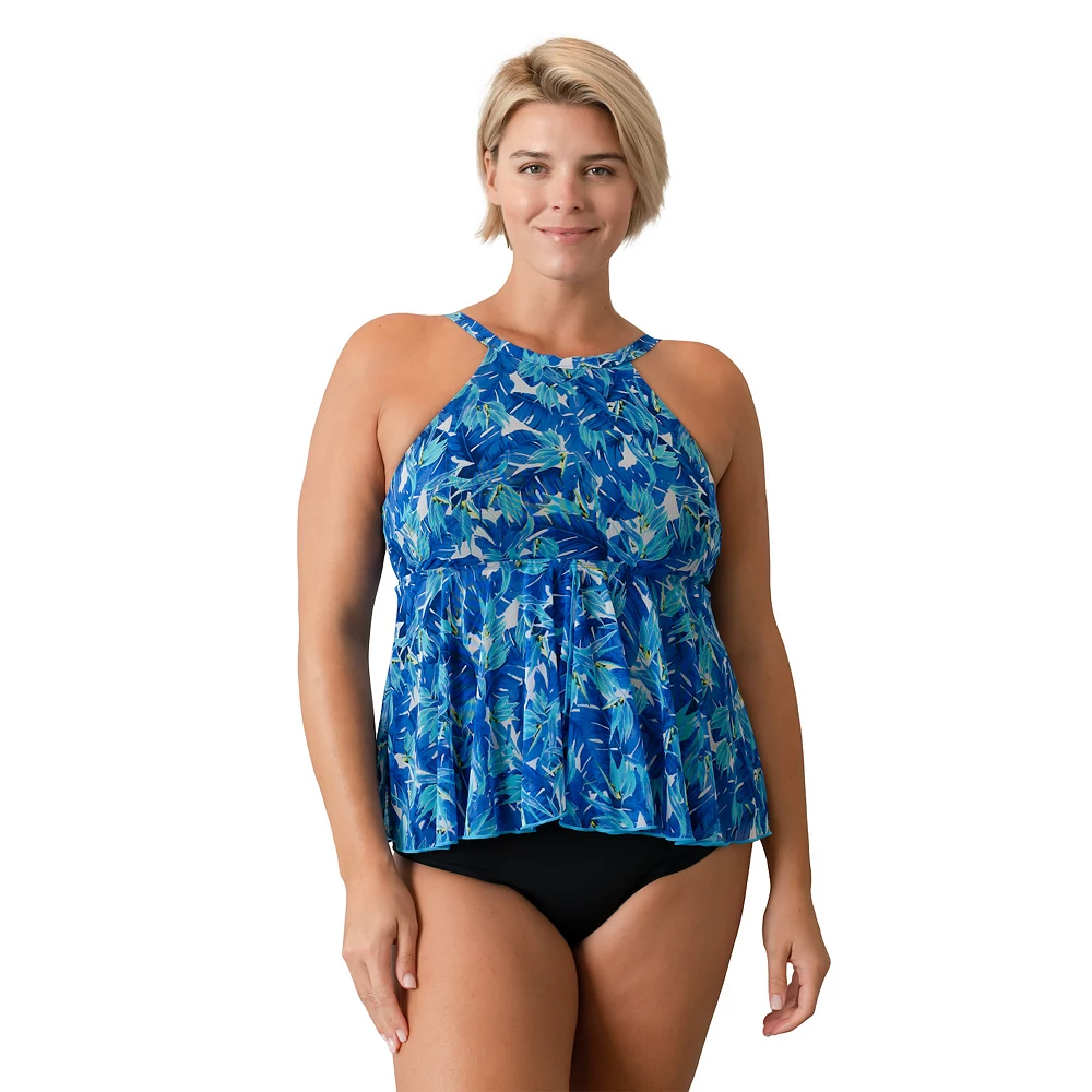 Plus Size A Shore Fit Bird Print Mesh Flyaway Swim Top