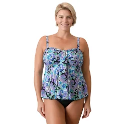 Plus Size A Shore Fit Print Waterfall Swim Top