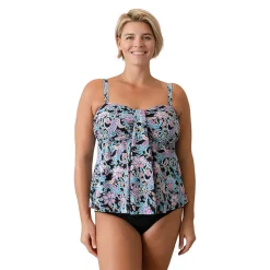 Plus Size A Shore Fit Print Waterfall Swim Top