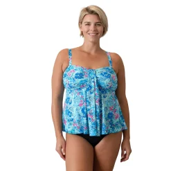 Plus Size A Shore Fit Garden Print Waterfall Swim Top