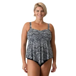Plus Size A Shore Fit E-Cup Print V-Hem Bandeau Swim Top