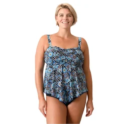 Plus Size A Shore Fit E-Cup Print Bandeau V-Hem Swim Top